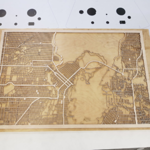 Laser cut thin plywood map