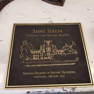 Laser engraved mdf and finished as faux bronze